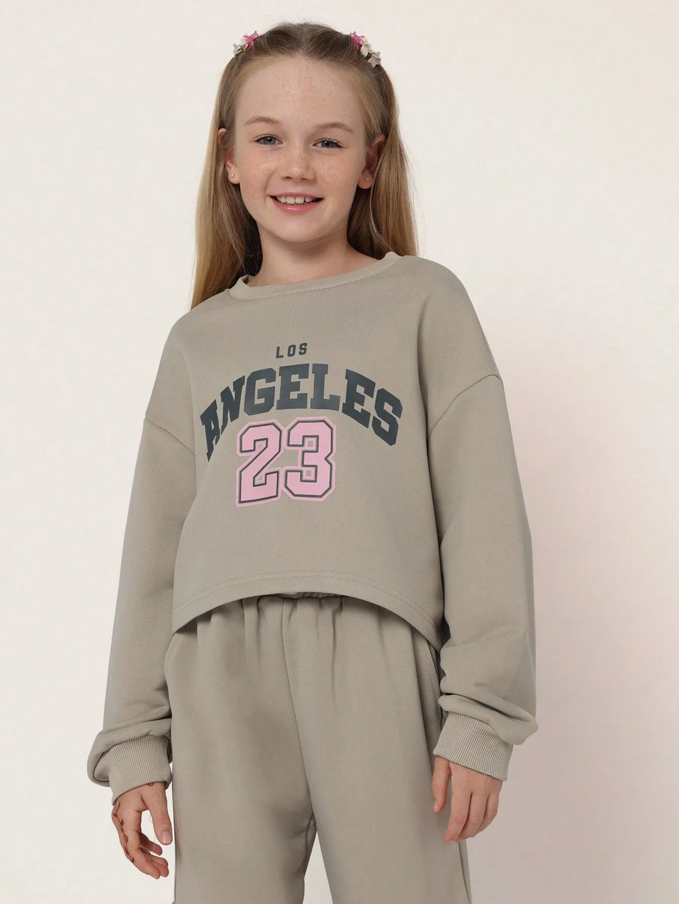 Tween Girls Comfy Crop Sweat With Graphic Print And Cargo Jogger 2 Piece Set