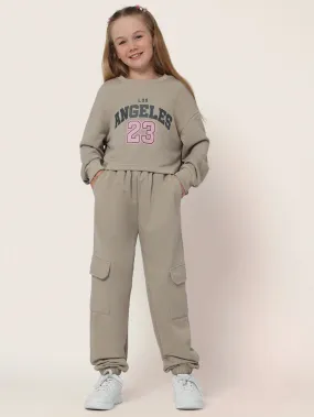 Tween Girls Comfy Crop Sweat With Graphic Print And Cargo Jogger 2 Piece Set