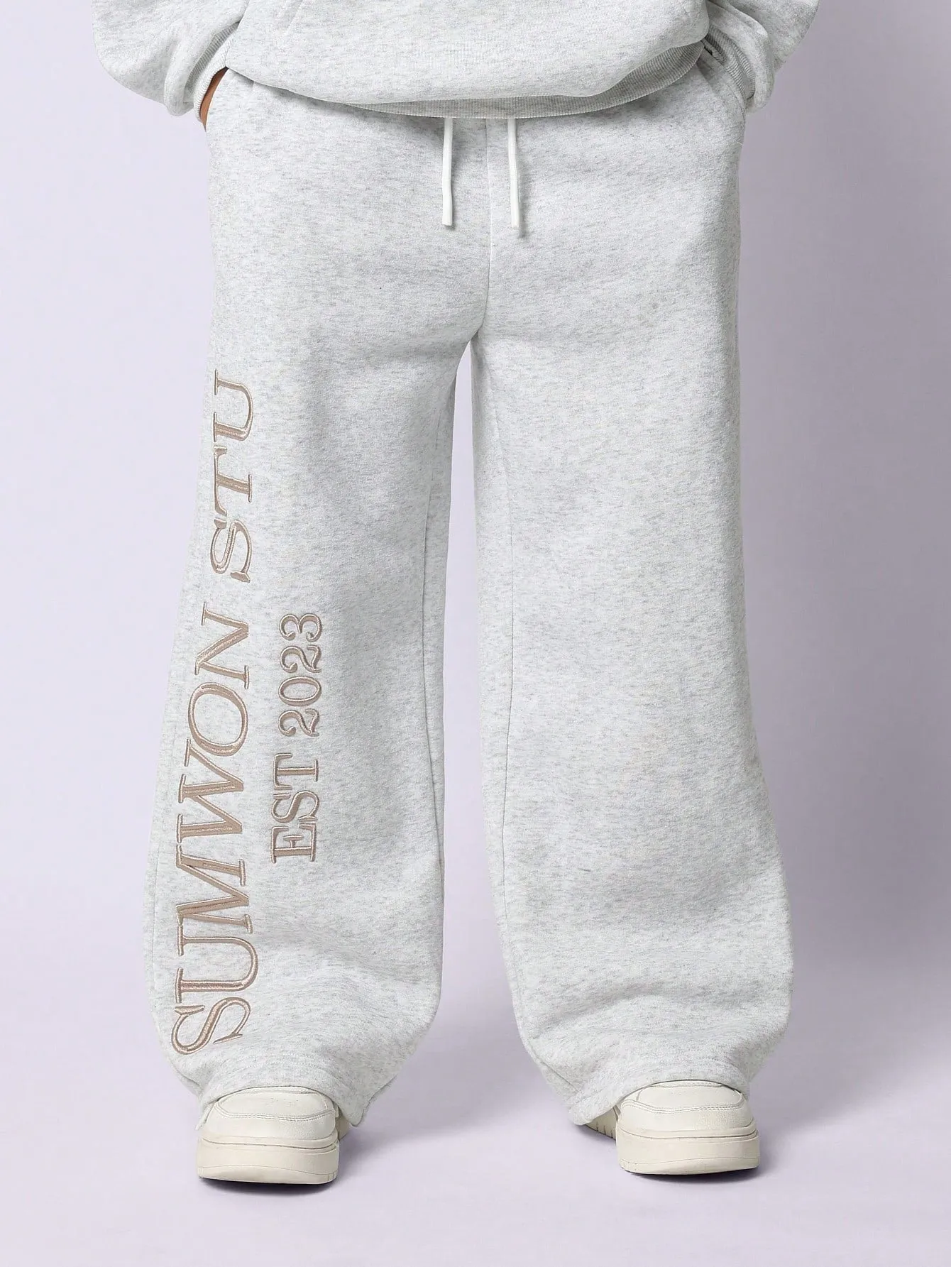 Tween Girls Comfy Grey Marl Overhead Essential Hoodie & Sweatpants With Embroidery 2 Piece Set