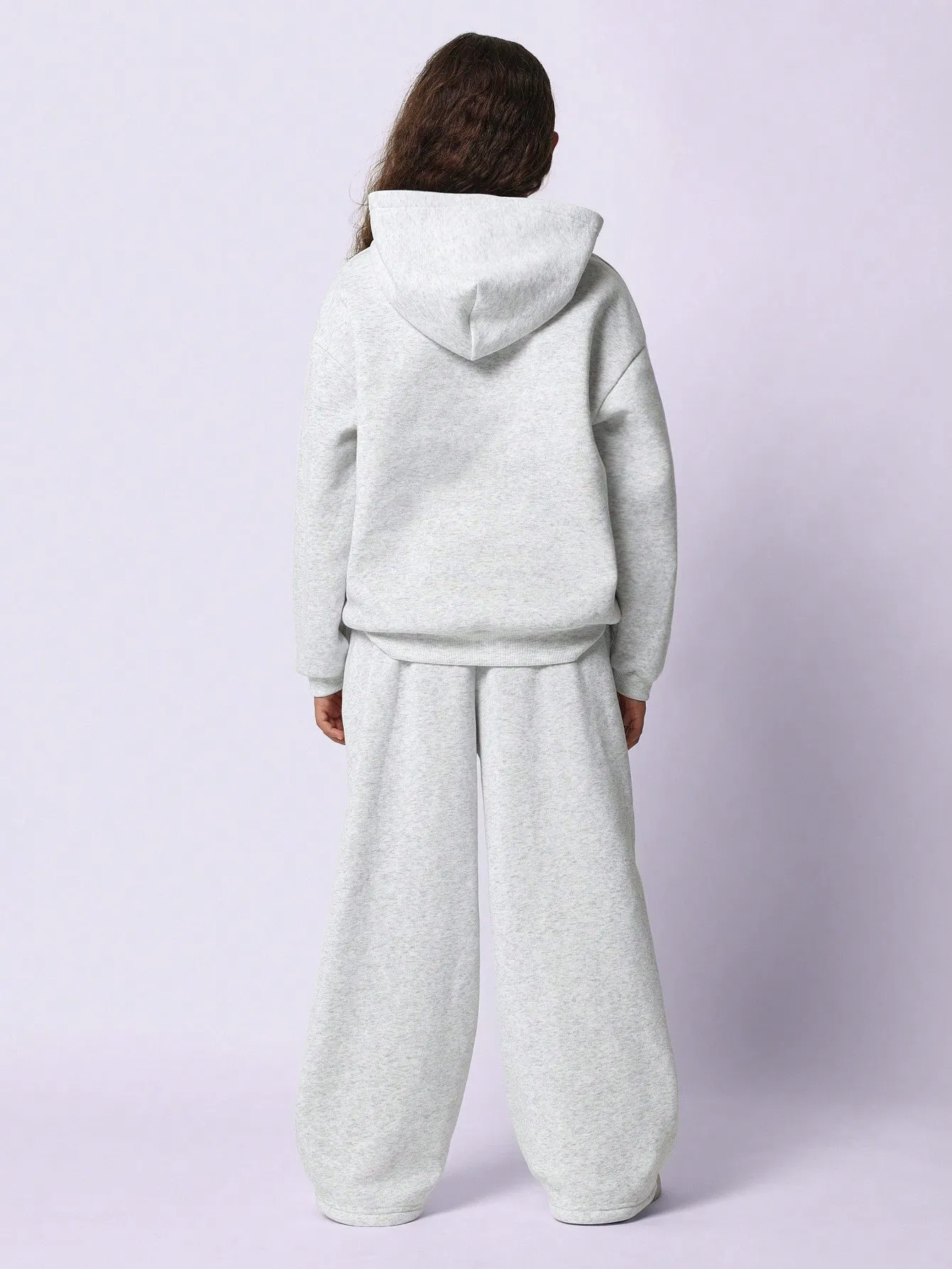 Tween Girls Comfy Grey Marl Overhead Essential Hoodie & Sweatpants With Embroidery 2 Piece Set