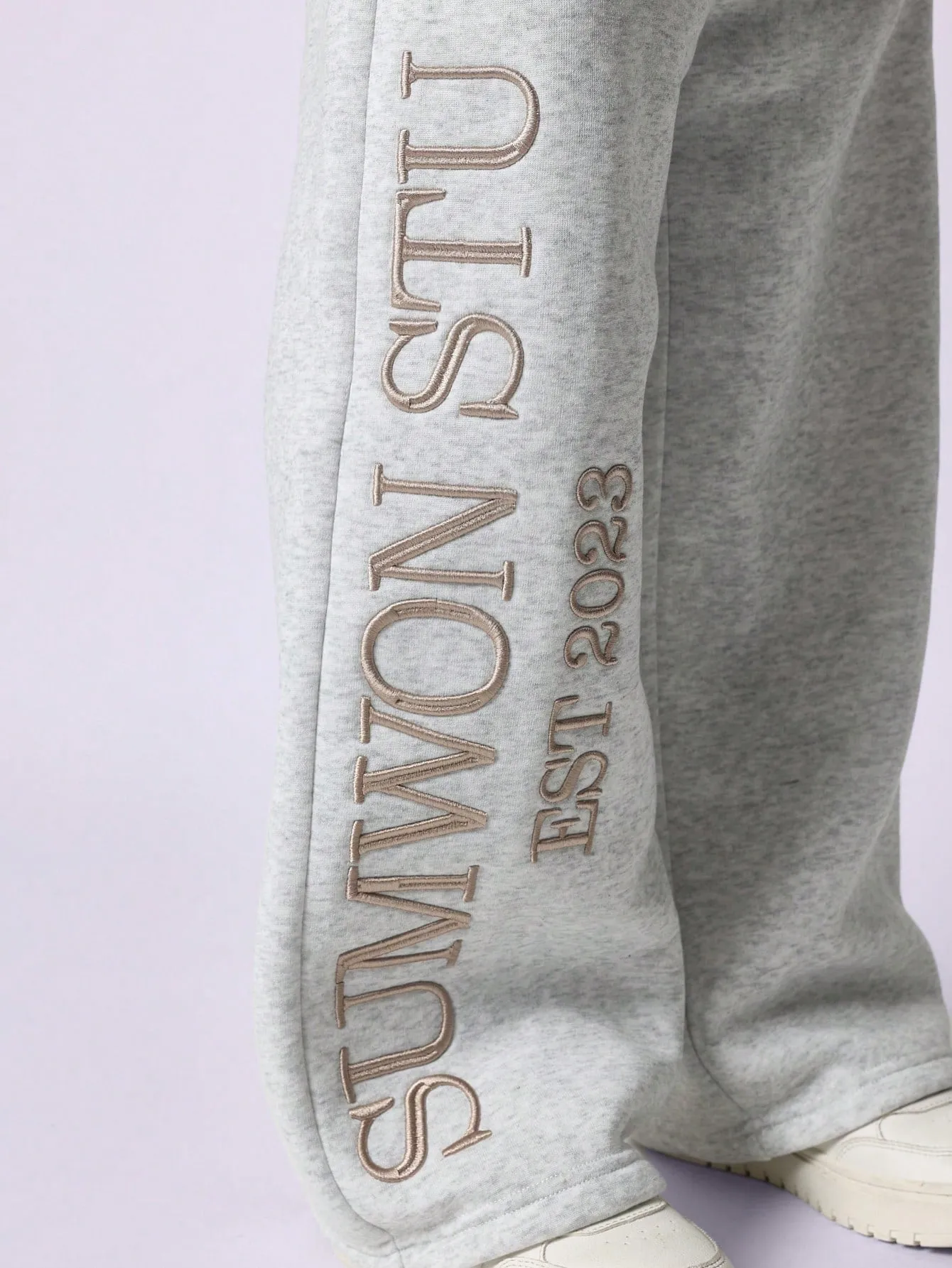 Tween Girls Comfy Grey Marl Overhead Essential Hoodie & Sweatpants With Embroidery 2 Piece Set