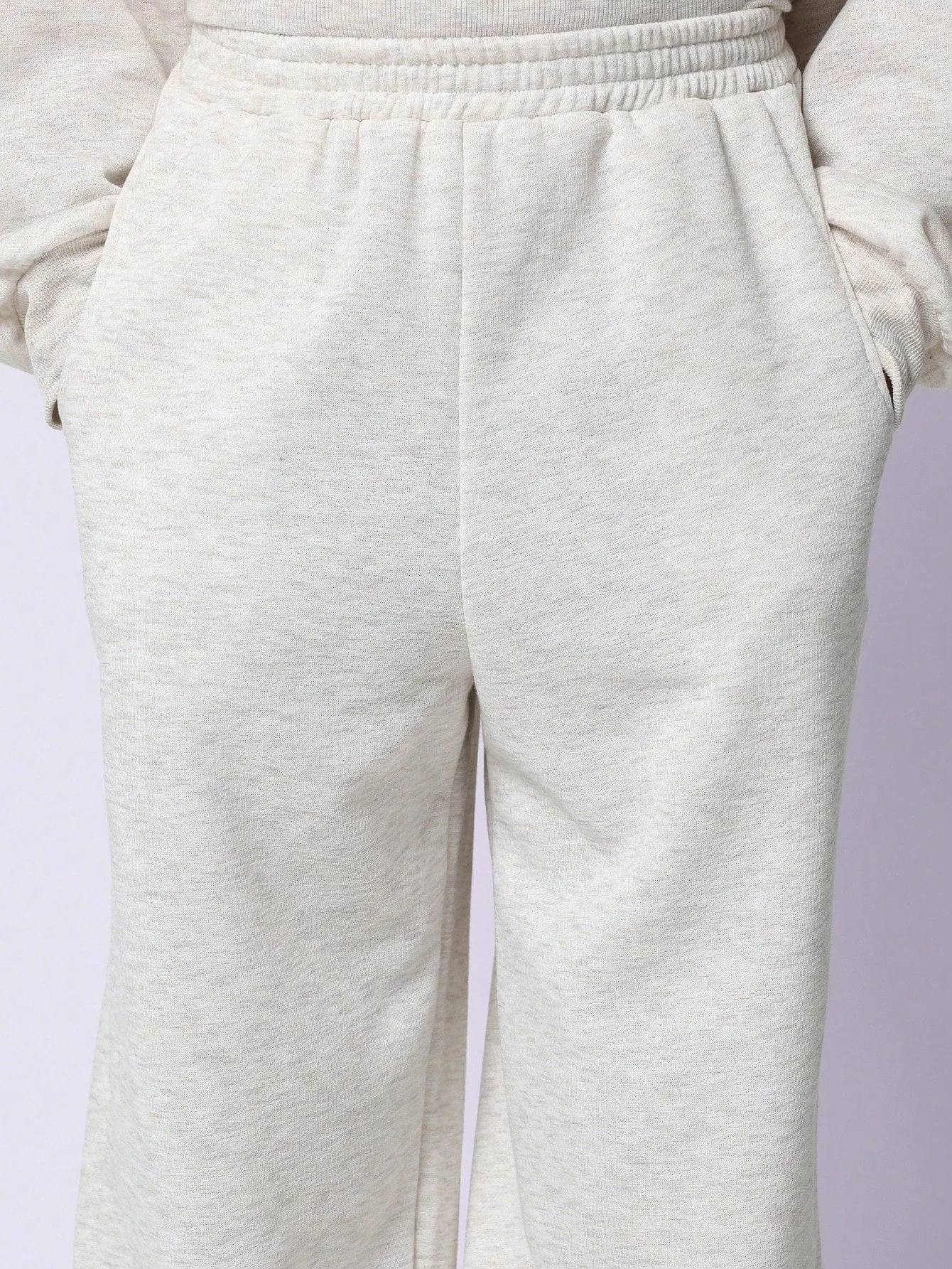 Tween Girls Comfy Grey Marl Overhead Essential Hoodie & Sweatpants With Embroidery 2 Piece Set