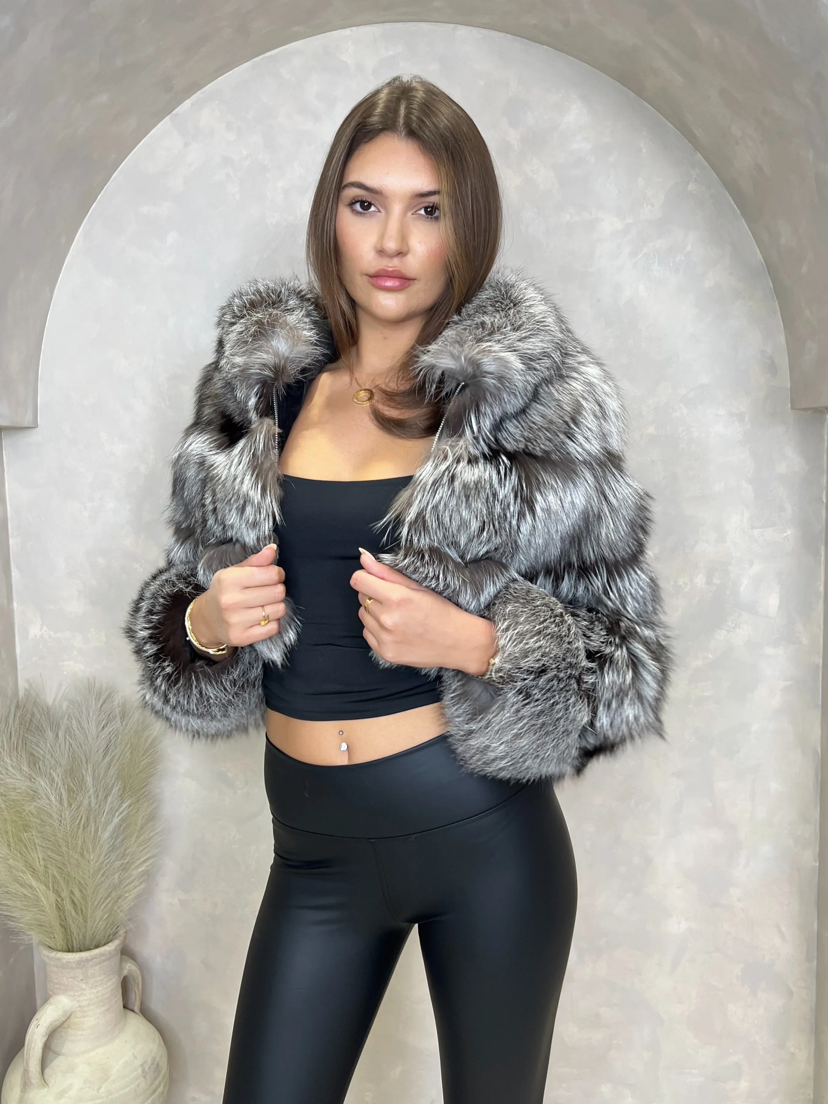 Two Tone Luxury Fur Hooded Jacket