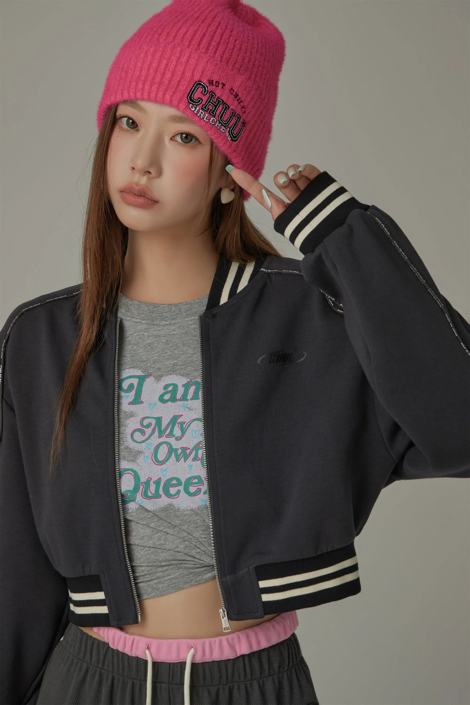 Varsity Color Sporty Cropped Jacket