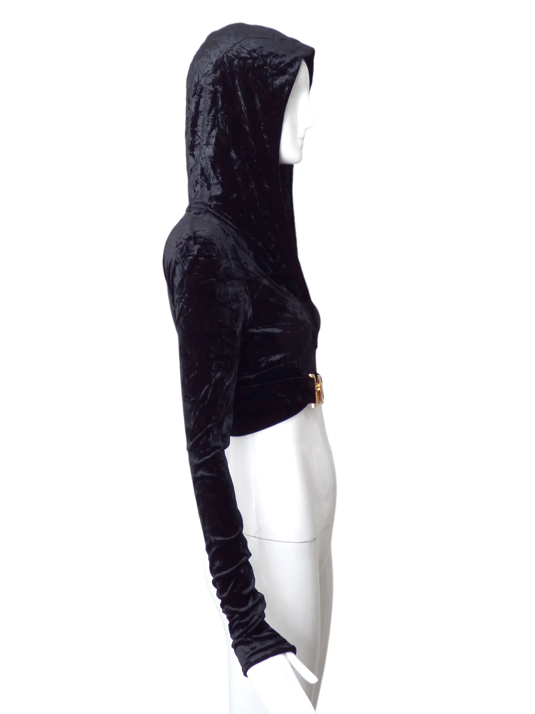 VERSACE- 2023 NWT Black Velvet Wrap Hoodie, Size 6