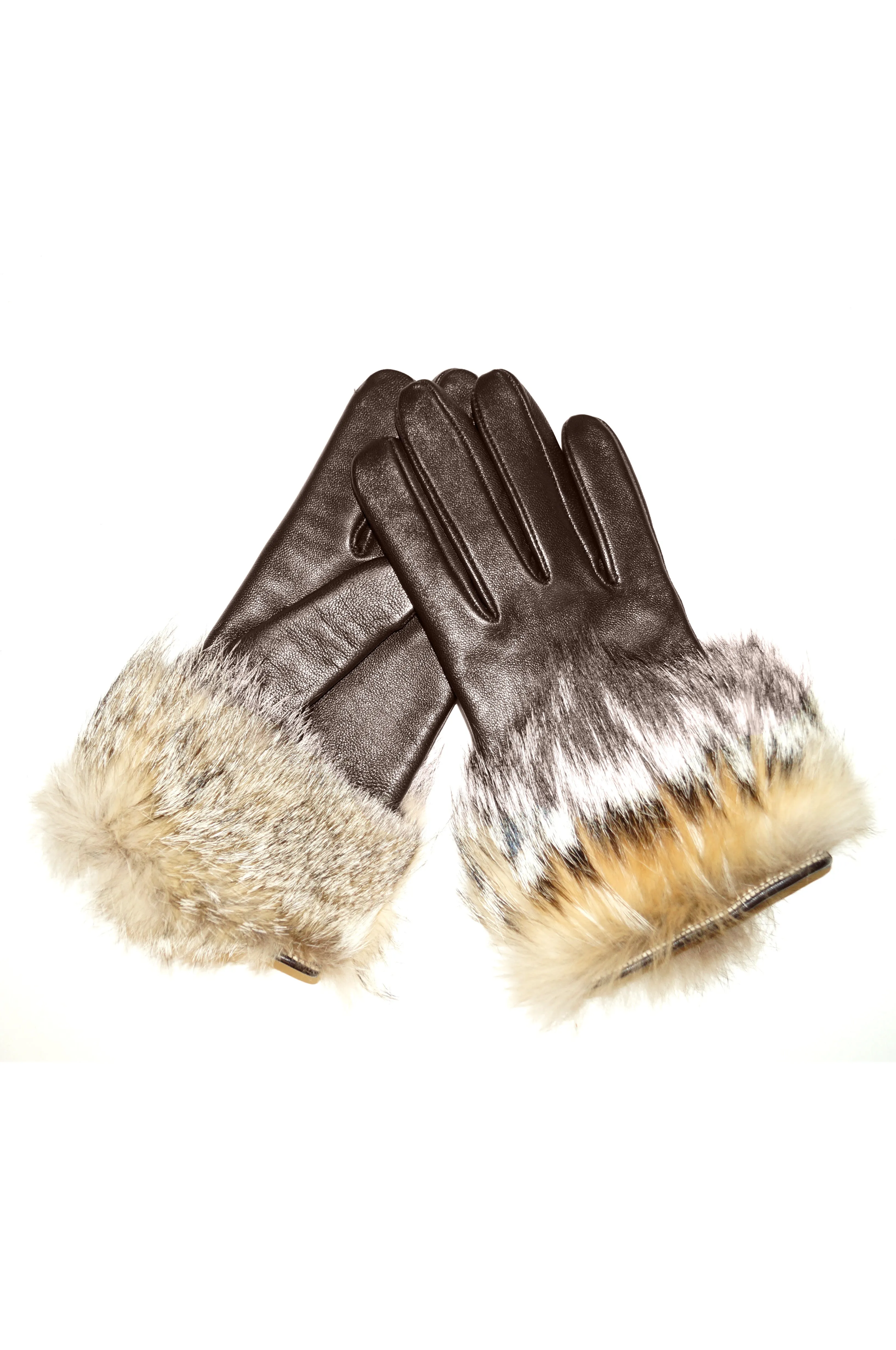 Vintage Italian Brown Leather Gloves with Fur Cuffs