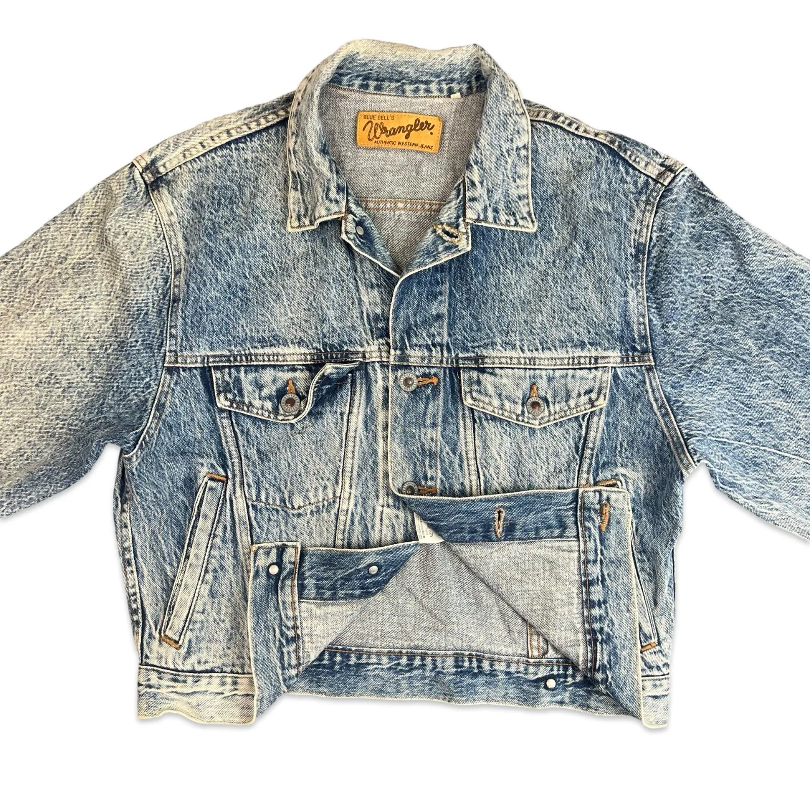 VTG 1980s WRANGLER BLUEBELL ACID WASH DENIM JACKET MED 40”