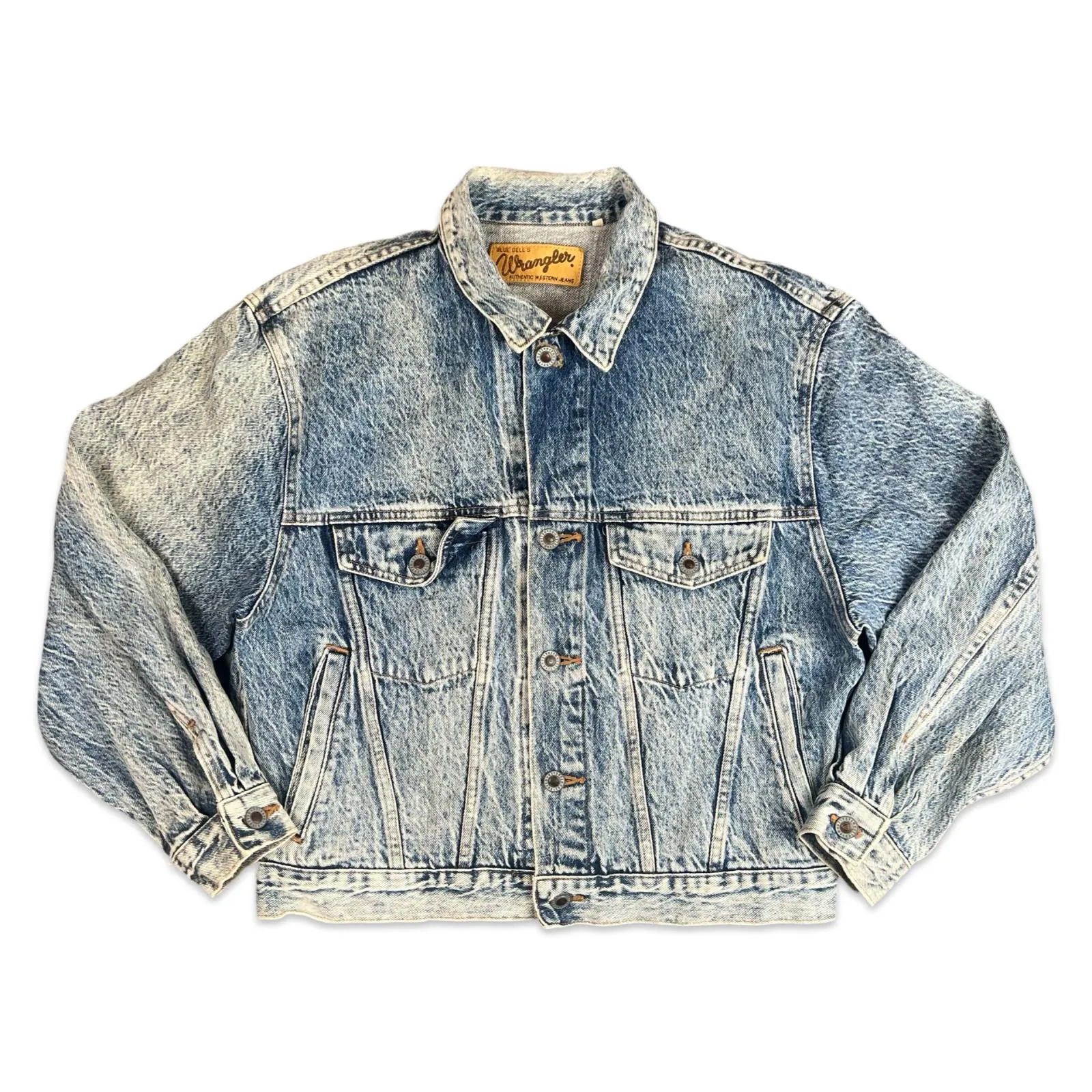 VTG 1980s WRANGLER BLUEBELL ACID WASH DENIM JACKET MED 40”