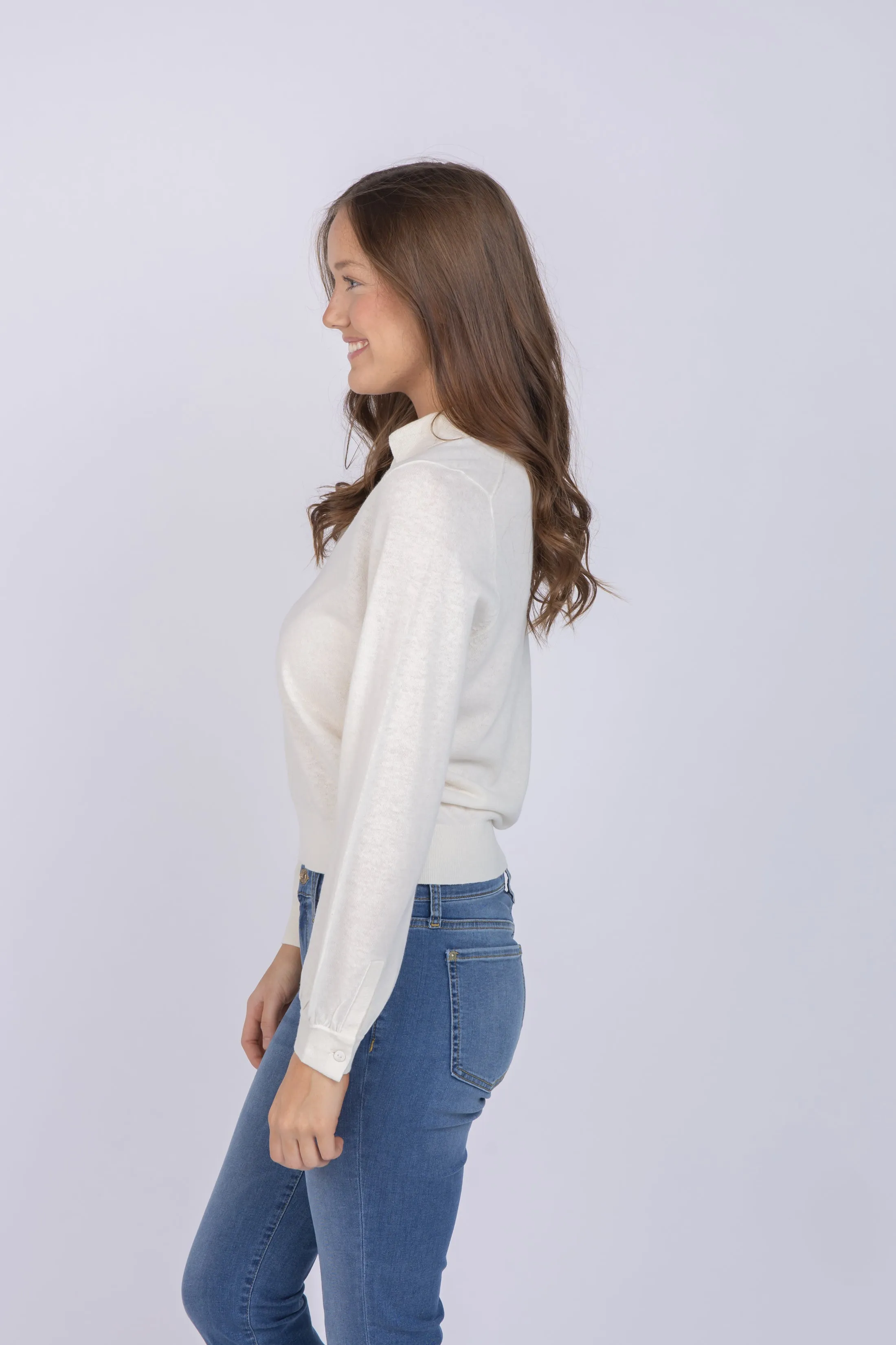 White   Warren Cotton Hemp Gauze Polo Sweater in White