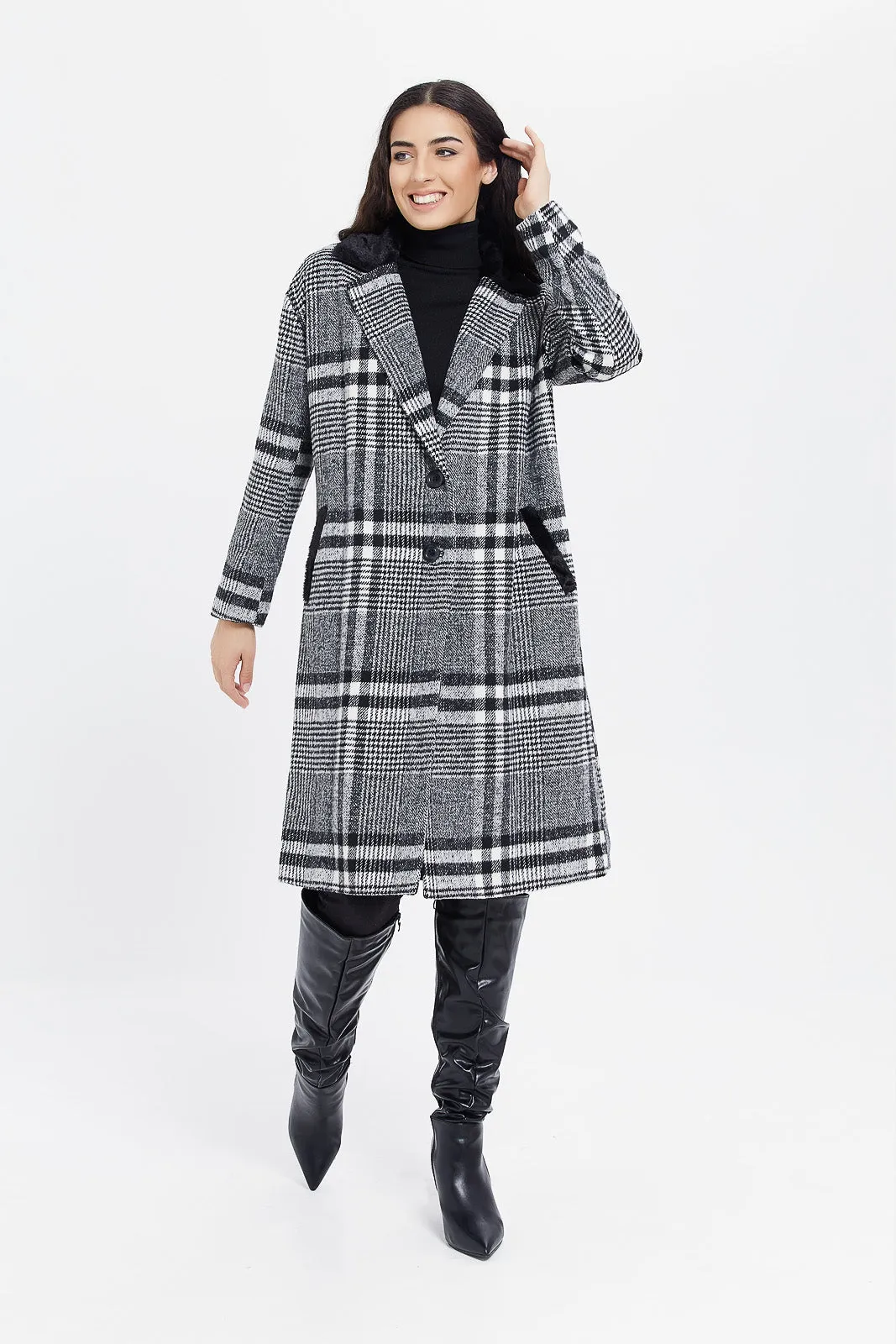 Women Black And White Checked Jacket