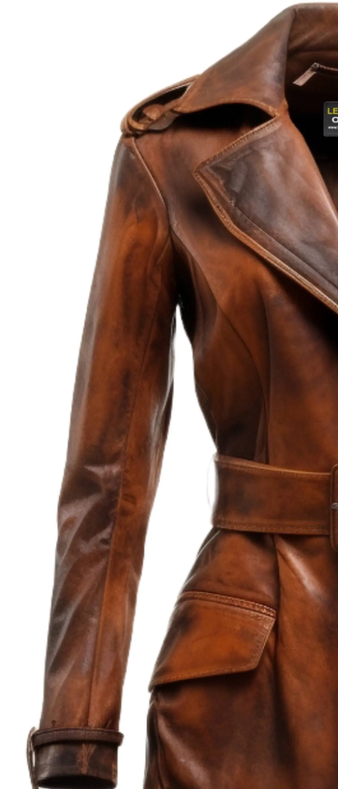 Women Distressed Brown Vintage Leather Long Coat