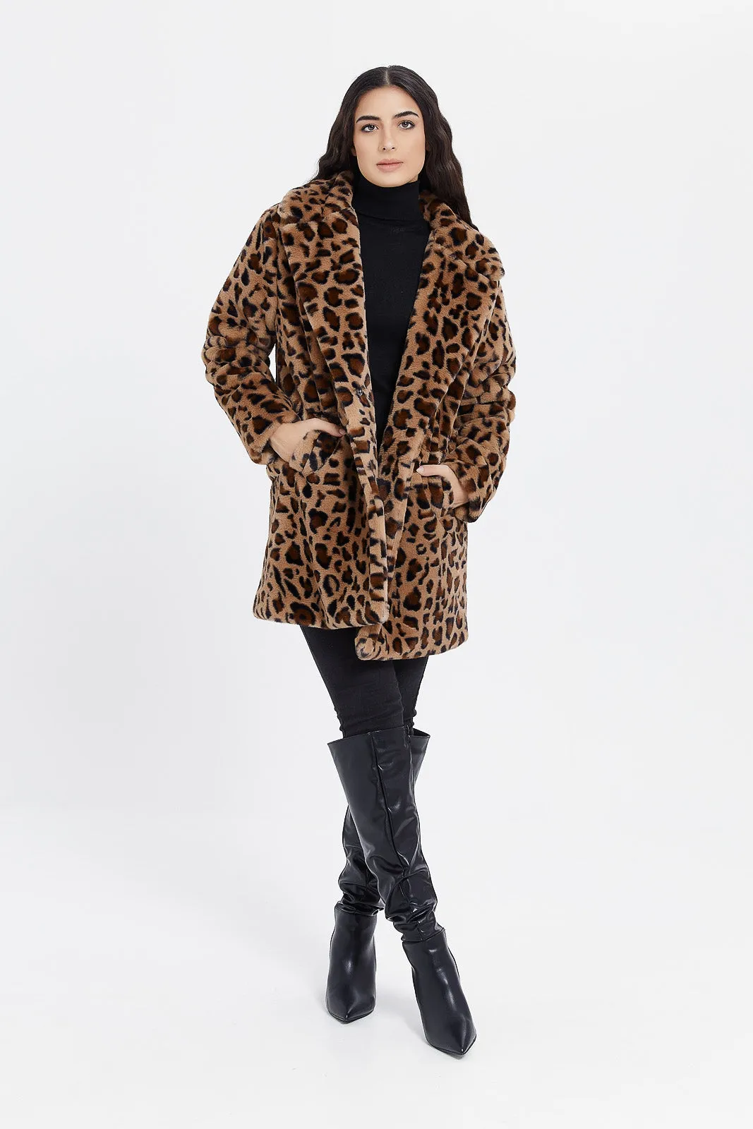 Women Printed Faux Fur Coat