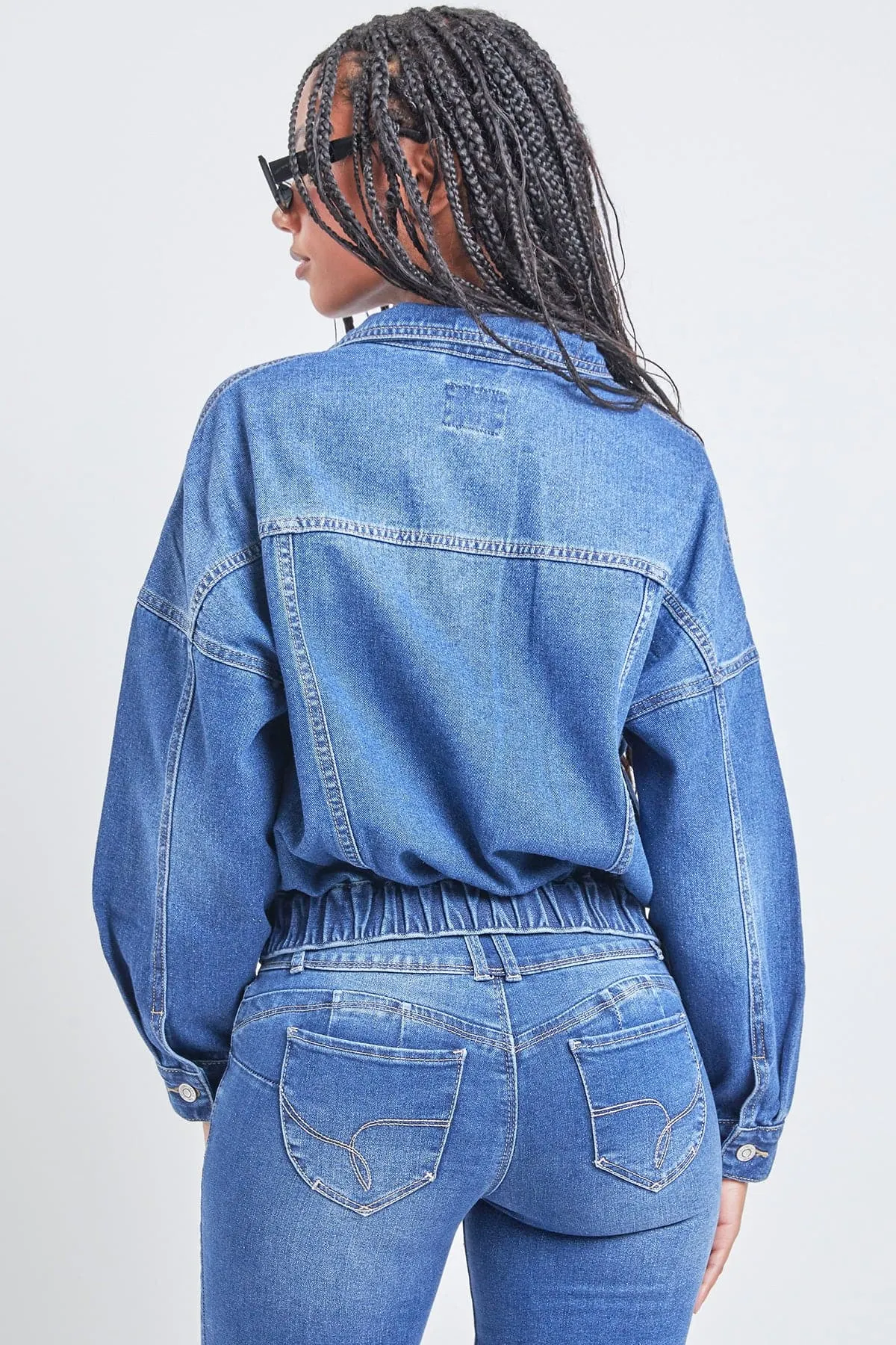 Women's 80's Style Denim Jacket With Elastic Hem