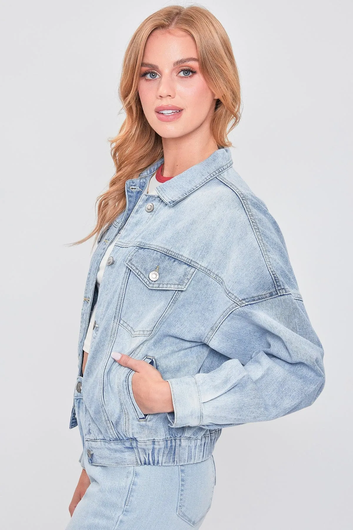 Women's 80's Style Denim Jacket With Elastic Hem