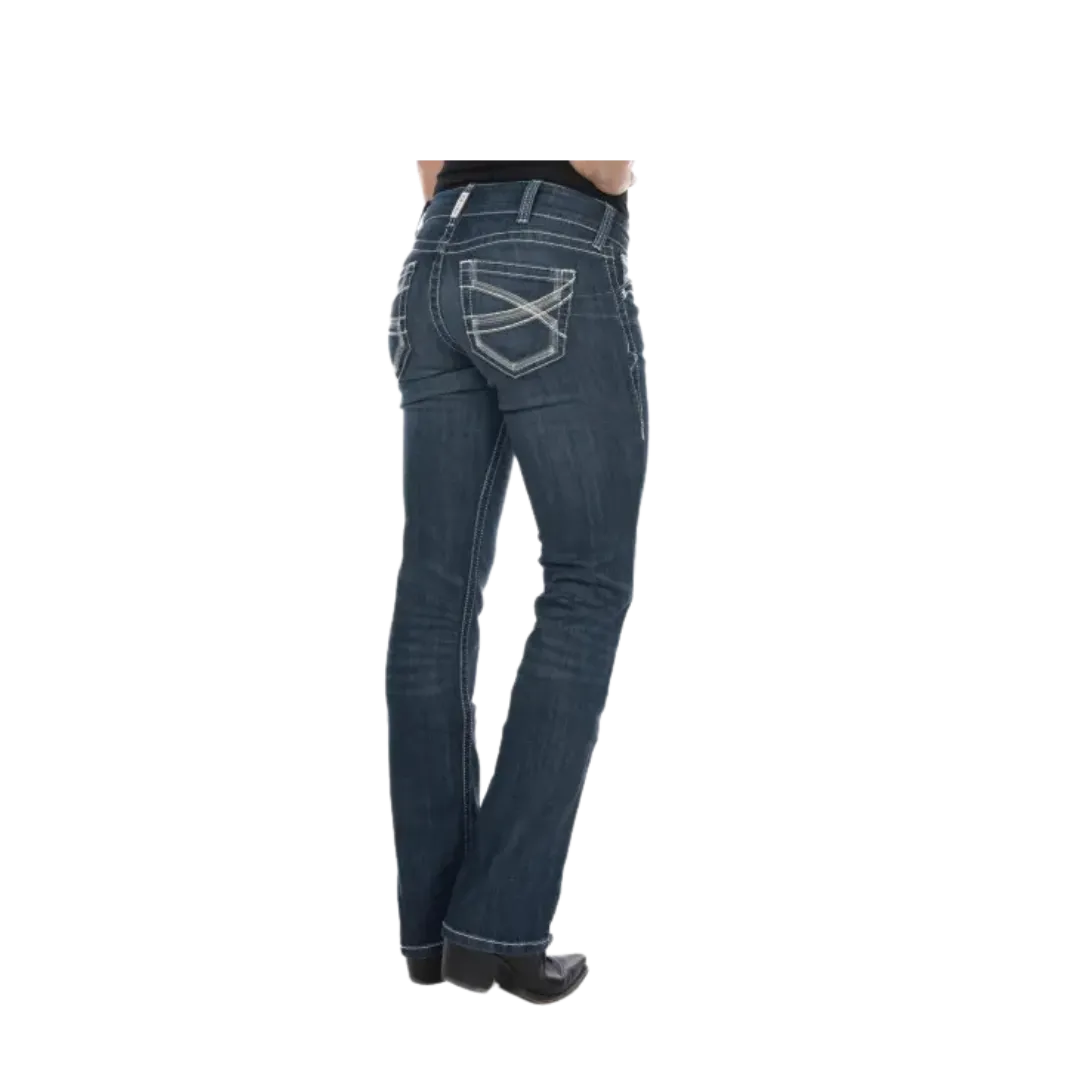 Women's Ariat Real Ivy Dresden Mid Rise Straight Leg Stretch Dark Stonewash Jean