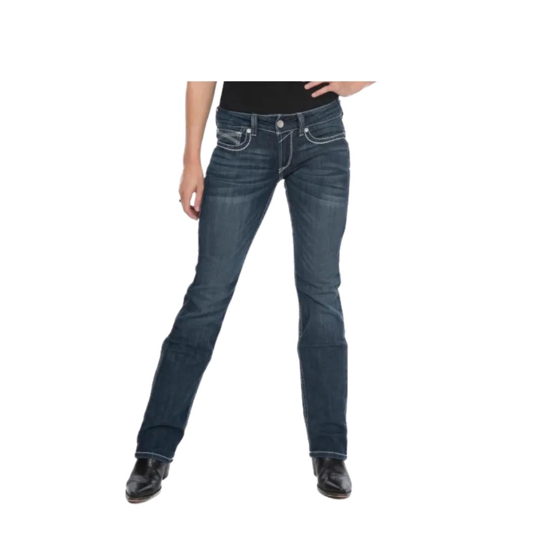 Women's Ariat Real Ivy Dresden Mid Rise Straight Leg Stretch Dark Stonewash Jean