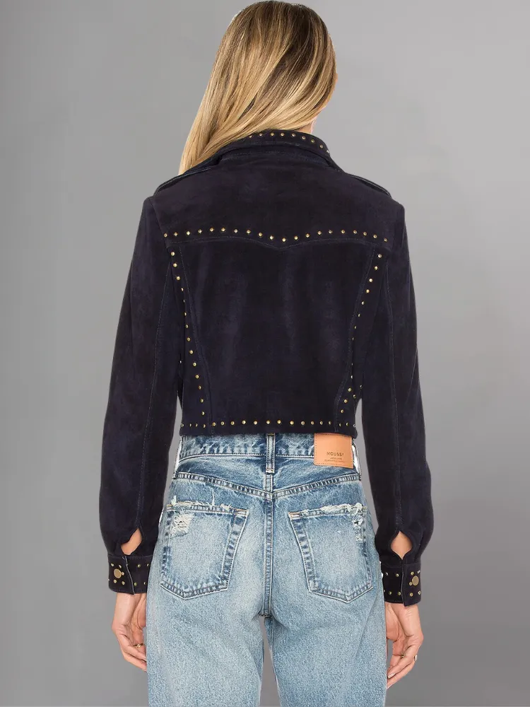 Womens Cropped Suede Leather Jacket