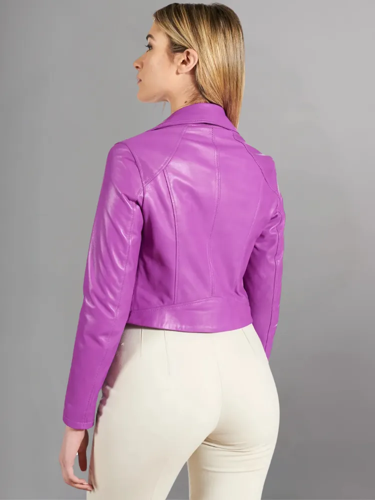 Womens Fuchsia natural Sheep leather cropped jacket perfecto