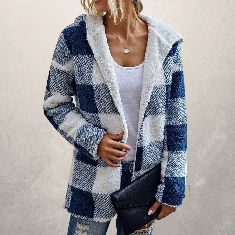 Women's Plaid Fall and Winter Plush Coat