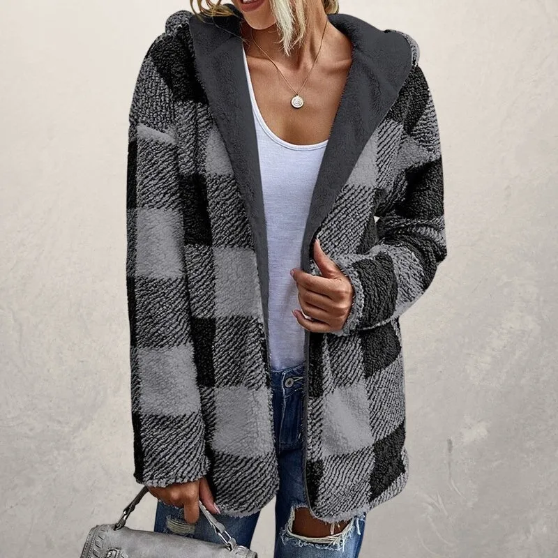 Women's Plaid Fall and Winter Plush Coat