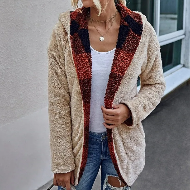 Women's Plaid Fall and Winter Plush Coat