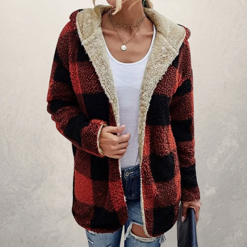 Women's Plaid Fall and Winter Plush Coat