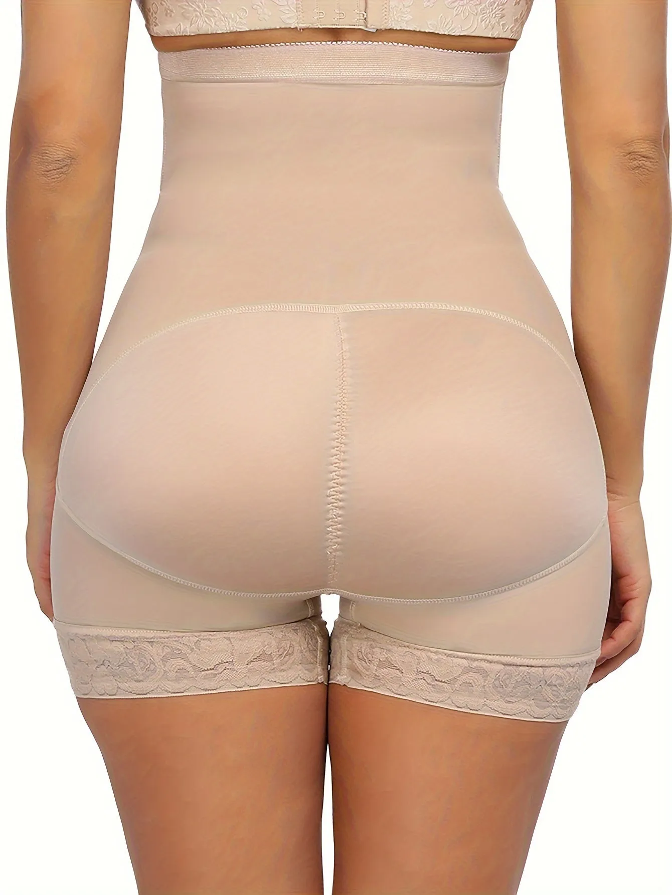 Women's Plus Simple Shapewear Shorts, Plus Size Contrast Lace Trim Front Closure Butt Lifting Thigh Slimmer Body Shaper