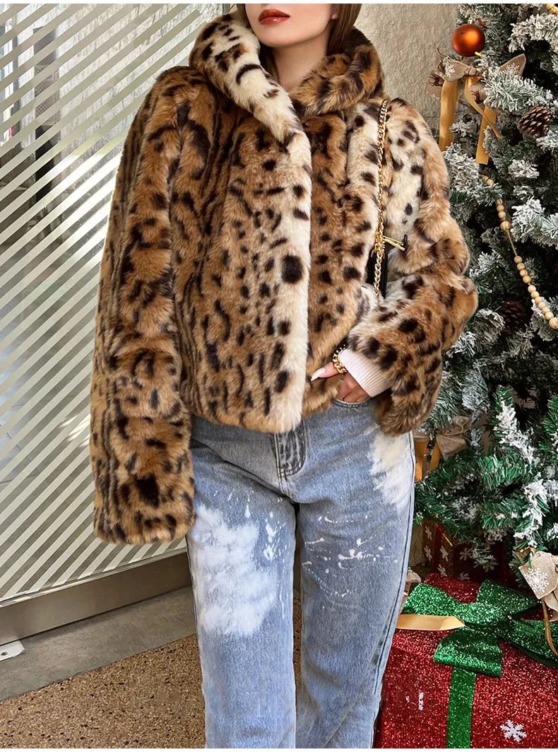 Women's Posh Leopard Faux Fur Hoodie Coat