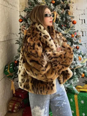 Women's Posh Leopard Faux Fur Hoodie Coat