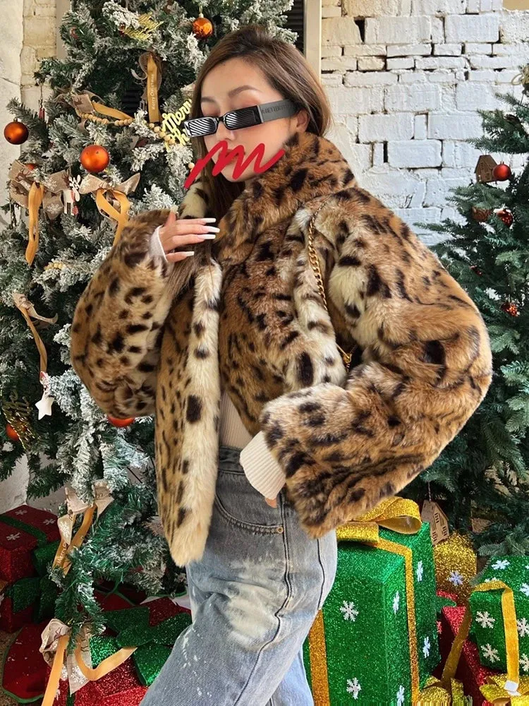 Women's Posh Leopard Faux Fur Hoodie Coat