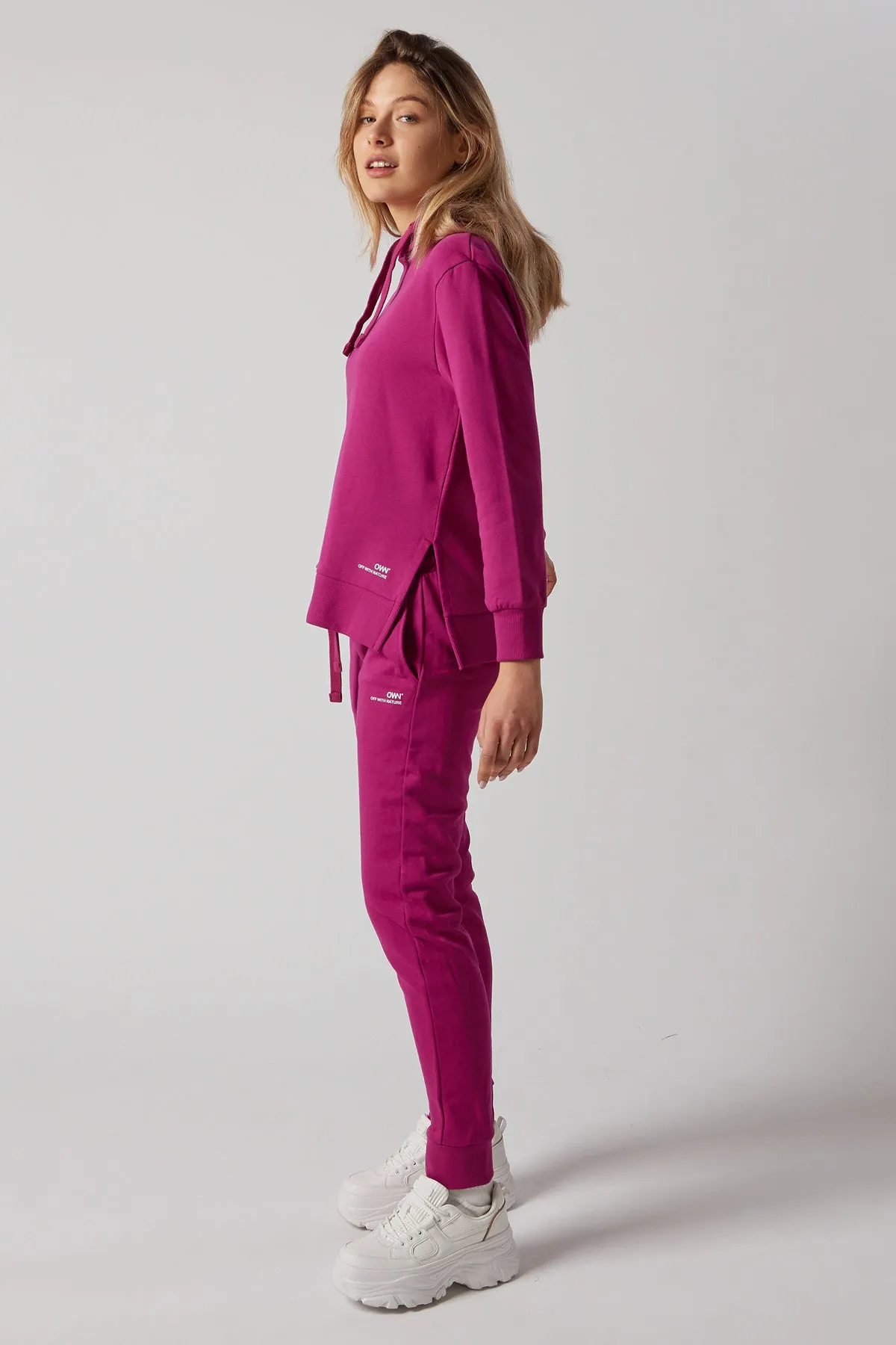 Women's Sweatsuit Set With Slits Fuchsia