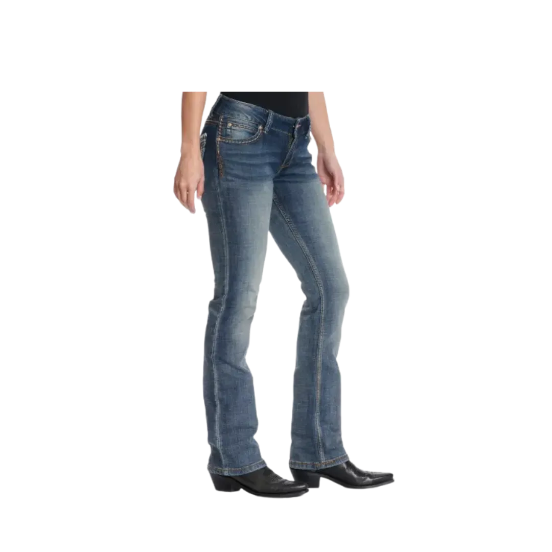 Wrangler Women's Retro Sadie Dark Wash Low Rise Boot Cut Stone Wash Jeans