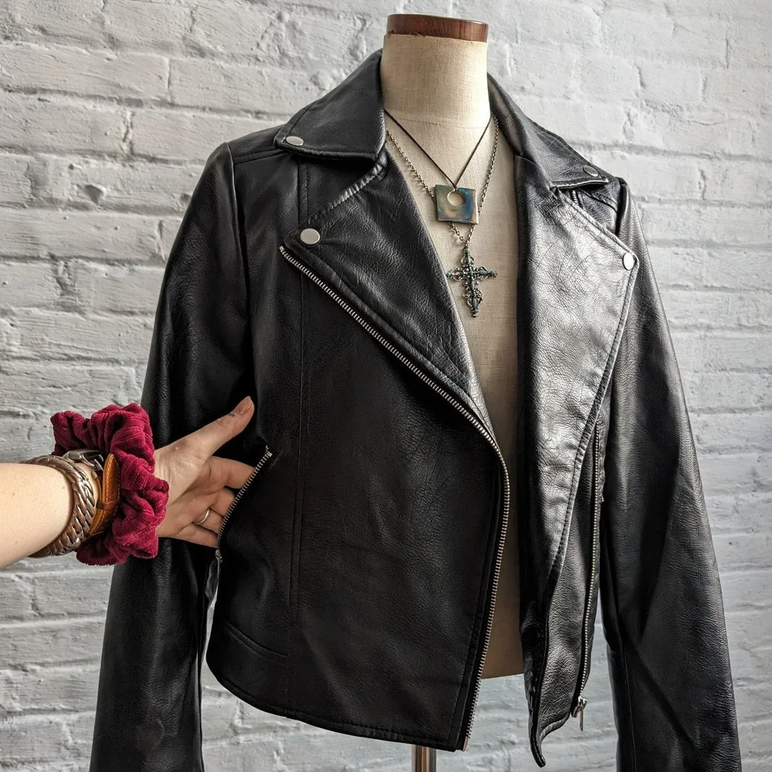 Y2K Retro Vegan Leather Moto Jacket Classic Biker Sexy Grunge Minimalist Coat