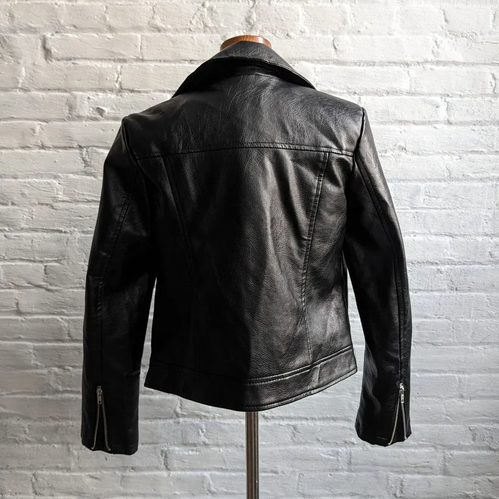 Y2K Retro Vegan Leather Moto Jacket Classic Biker Sexy Grunge Minimalist Coat