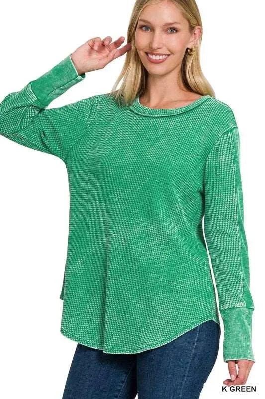 Zenana Round Neck Waffle Knit Top