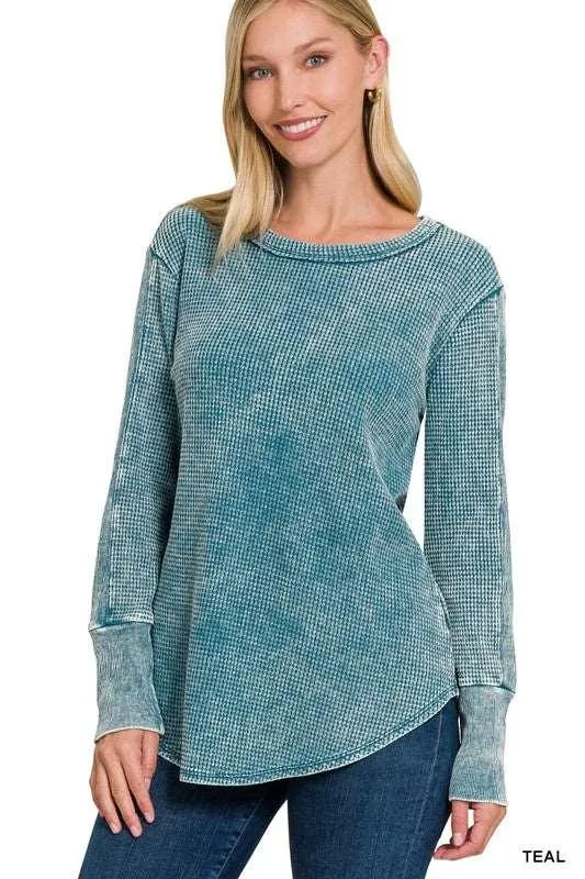 Zenana Round Neck Waffle Knit Top