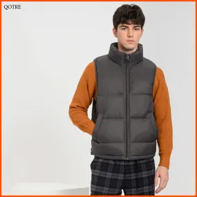 Zip-Up Cropped Stand-Up Collar Down Jacket Vest