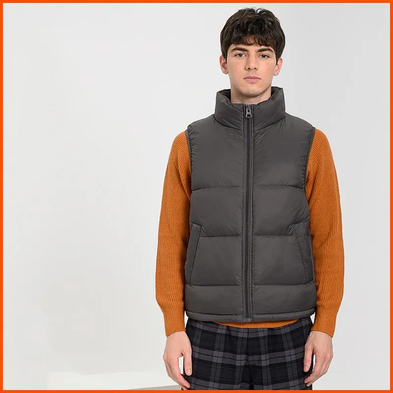 Zip-Up Cropped Stand-Up Collar Down Jacket Vest